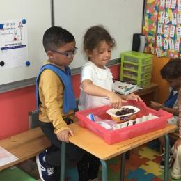 attraper des marrons avec une pinces à spaghetti et les placer un à un dans les alvéoles d'une bopite à oeufs